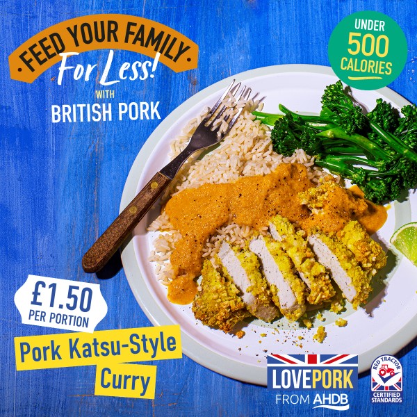 Pork campaign katsu curry recipe image with campaign logos